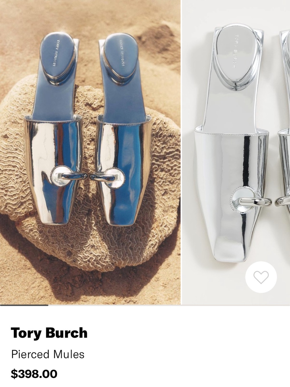 Tory Burch Metallic Silver Pierced Slip-On Mules